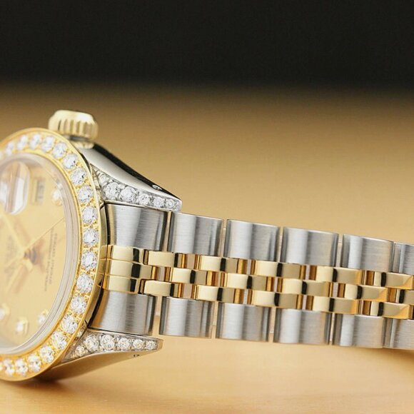 LADIES ROLEX DATEJUST  TWO TONE QUICKSET 1.0++ CT DIAMOND BEZEL CHAMPAGNE WATCH main image 5